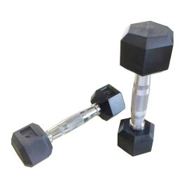 5LB 1-Pair(2pieces)HDRS Rubber Coated Solid Cast Iron Dumbbell with Contoured Chrome Handle, Hexagon Head[Support for self-pickup face sheet, dai (Option: Default Title)