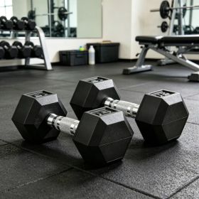 2 X 15lbs Hex Dumbbell Set for Home Gym Workout Rubber Weights with Non-Slip Handles Anti-Roll Fitness Exercise Dumbbells for Women And Men Black (Option: Default Title)