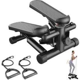 Mini Stepper With Resistance Bands, Portable Full Body Workout Stepper Machine Adjustable Foot Stepper For Fitness (Option: Black)
